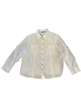 Cotton Ginny White Long Sleeve Guayabera Utility Shirt M Plus